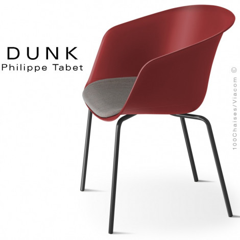 Fauteuil design DUNK, pour CHR, bureau, assise plastique couleur avec coussin, piétement peint ou chromé - Lot de 2 pièces.|Fauteuil / Chauffeuse|100chaises
