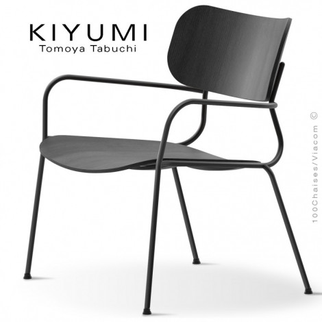 Fauteuil lougne KIYUMI-WOOD-LO, 4 pieds structure acier, assise et dossier en contreplaqué de frêne. Lot de 4 pièces.|Fauteuil / Chauffeuse|100chaises