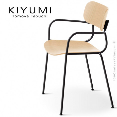 Fauteuil KIYUMI-WOOD-AR, 4 pieds structure acier, assise et dossier en contreplaqué de frêne. Lot de 4 pièces.|Fauteuil / Chauffeuse|100chaises