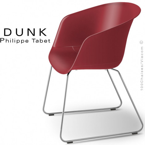 Fauteuil design salle de réunion DUNK, assise coque plastique couleur, piétement luge ou traîneau en acier, peint ou chromé.|Fauteuil / Chauffeuse|100chaises