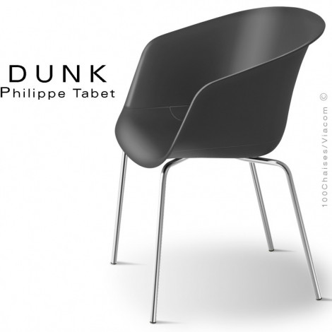 Fauteuil design de bureau DUNK, assise coque plastique couleur, piétement tube d'acier peint ou chromé brillant.|Fauteuil / Chauffeuse|100chaises