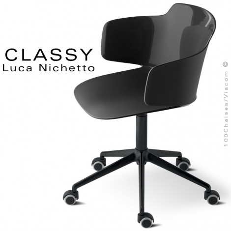 Fauteuil de bureau design CLASSY, piétement aluminium avec roulettes, assise pivotante coque plastique couleur avec accoudoirs.|Fauteuil / Chauffeuse|100chaises Fauteuil de bureau design CLASSY, piétement aluminium avec roulettes, assise pivotante coque plastique couleur avec accoudoirs.|Fauteuil / Chauffeuse|100chaises