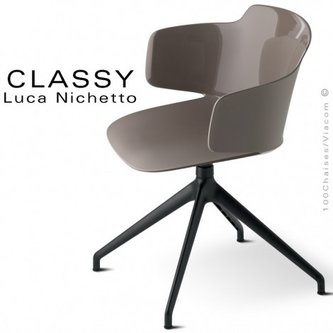 Fauteuil de bureau design CLASSY, piétement aluminium, assise pivotante coque plastique couleur avec accoudoirs.|Fauteuil / Chauffeuse|100chaises Fauteuil de bureau design CLASSY, piétement aluminium, assise pivotante coque plastique couleur avec accoudoirs.|Fauteuil / Chauffeuse|100chaises