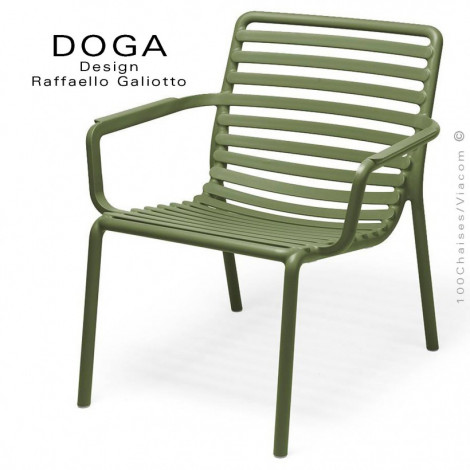 Fauteuil lounge design DOGA relax, structure et assise plastique monobloc couleur avec accoudoirs et coussin - Lot de 4 pièces.|Fauteuil / Chauffeuse|100chaises