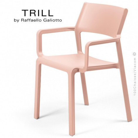 Fauteuil design TRILL, structure 4 pieds avec accoudoirs, assise plastique couleur - Lot de 6 pièces.|Fauteuil / Chauffeuse|100chaises