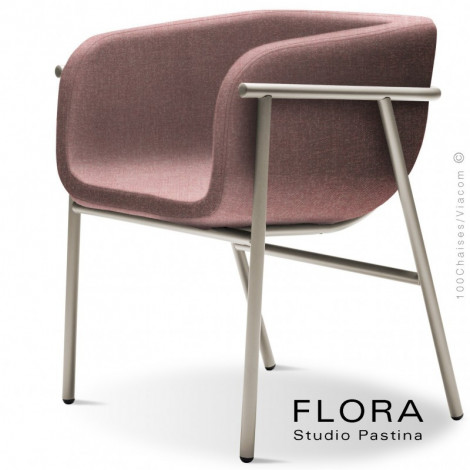 Fauteuil repas confort design FLORA, piétement acier peint, assise, dossier et accoudoirs habillage tissu tissé.|Fauteuil / Chauffeuse|100chaises