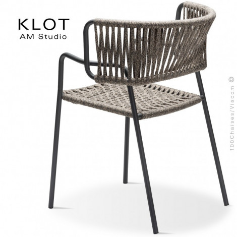 Fauteuil design KLOT-SP, piétement acier peint, assise et dossier corde marine couleur tressé à la main.|Fauteuil / Chauffeuse|100chaises