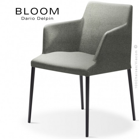 Fauteuil repas confort design BLOOM, piétement acier conique peint, assise, dossier et accoudoirs habillage tissu tissé couleur.|Fauteuil / Chauffeuse|100chaises