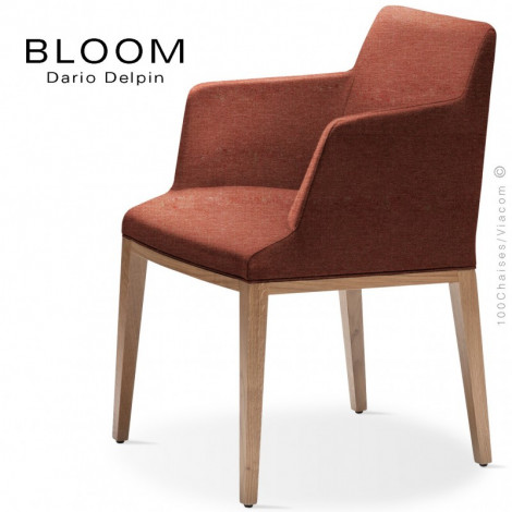 Fauteuil confort repas design BLOOM, piétement bois de hêtre massif conique vernis, assise et dossier habillage tissu.|Fauteuil / Chauffeuse|100chaises