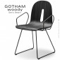 Fauteuil design GOTHAM WOODY-SL-P, piétement luge acier peint, assise coque bois, placage Noyer ou teinté noir mat.|Fauteuil / Chauffeuse|100chaises