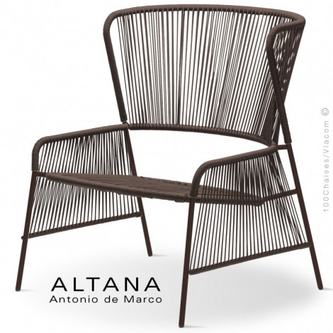 Fauteuil d'extérieur lounge design ALTANA, piétement acier peint, assise et dossier habillage tressage corde marine.|Fauteuil / Chauffeuse|100chaises