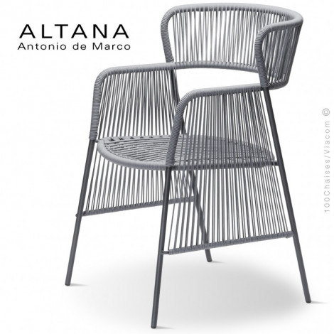 Fauteuil d'extérieur design ALTANA, piétement acier peint, assise et dossier habillage tressage corde marine.|Fauteuil / Chauffeuse|100chaises