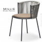 Fauteuil d'extérieur design MILLIE, piétement acier peint, cousin d'assise tissu hydrofuge, dossier corde marine tressé.|Fauteuil / Chauffeuse|100chaises