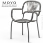 Fauteuil d'extérieur design MOYO, structure et piétement tube d'acier peint, avec accoudoirs, assise tressage corde marine.|Fauteuil / Chauffeuse|100chaises