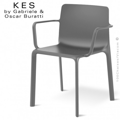 Fauteuil design KES, pour extérieur ou terrasse, structure et assise coque plastique couleur avec accoudoirs - Lot de 4 pièces.|Fauteuil / Chauffeuse|100chaises