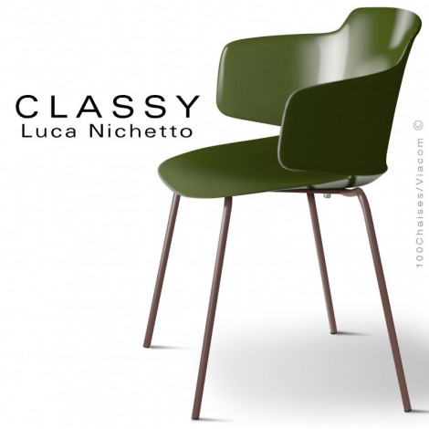 Fauteuil confort design CLASSY, piétement acier peint, assise coque plastique couleur - Lot de 4 pièces.|Fauteuil / Chauffeuse|100chaises