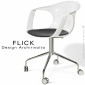 Fauteuil design roulettes FLICK, assise coque plastique couleur avec coussin, sur colonne centrale, 4 branches avec roulettes.|Fauteuil / Chauffeuse|100chaises