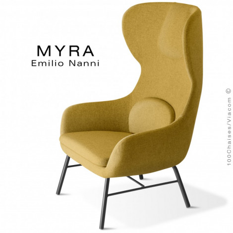 Fauteuil ou bergère MYRA, assise dossier et accoudoirs garnis de mousse, habillage tissu couleur, piétement peint ou chromé.|Fauteuil / Chauffeuse|100chaises