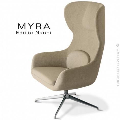 Fauteuil confort ou bergère MYRA, assise et dossier garnis de mousse, habillage tissu couleur, piétement 4 branches aluminium.|Fauteuil / Chauffeuse|100chaises