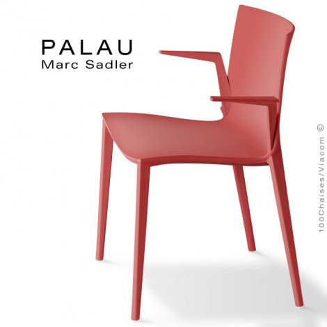 Fauteuil design PALAU, structure plastique, 4 pieds monobloc couleur avec accoudoirs - Lot de 4 pièces.|Fauteuil / Chauffeuse|100chaises
