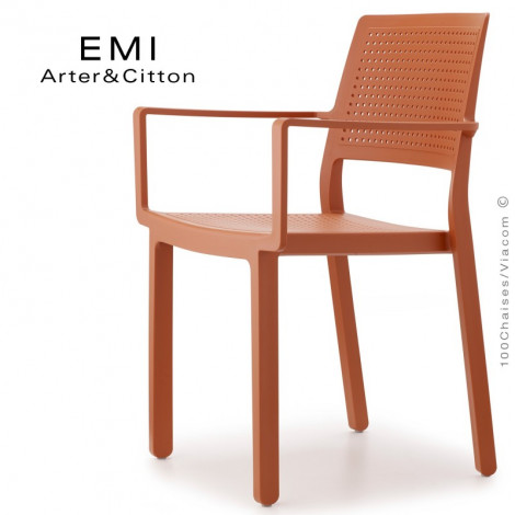 Fauteuil design EMI, avec accoudoirs pour extérieur, terrasse et jardin, structure plastique couleur, empilable.|Fauteuil / Chauffeuse|100chaises Fauteuil design EMI, avec accoudoirs pour extérieur, terrasse et jardin, structure plastique couleur, empilable.|Fauteuil / Chauffeuse|100chaises
