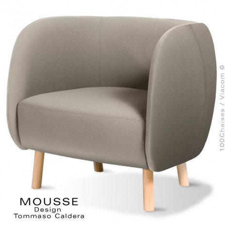 Fauteuil lounge confort MOUSSE, piétement bois de hêtre vernis, assise et dossier garnis de mousse, habillage tissu tissé.|Fauteuil / Chauffeuse|100chaises