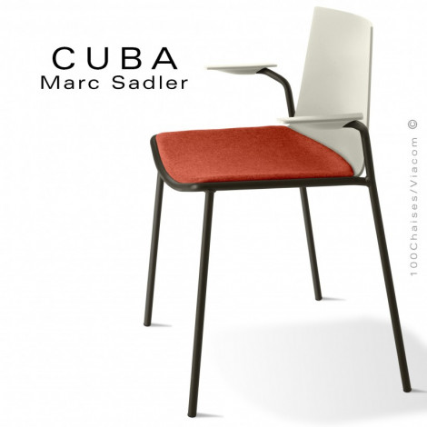 Fauteuil design CUBA, structure acier peint ou chromé brillant, coque plastique couleur, assise garnie habillage tissu.|Fauteuil / Chauffeuse|100chaises