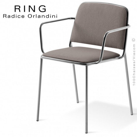 Fauteuil confort CHR design RING, assise et dossier garnis de mousse, habillage tissu tissé, piétement acier chromé brillant.|Fauteuil / Chauffeuse|100chaises