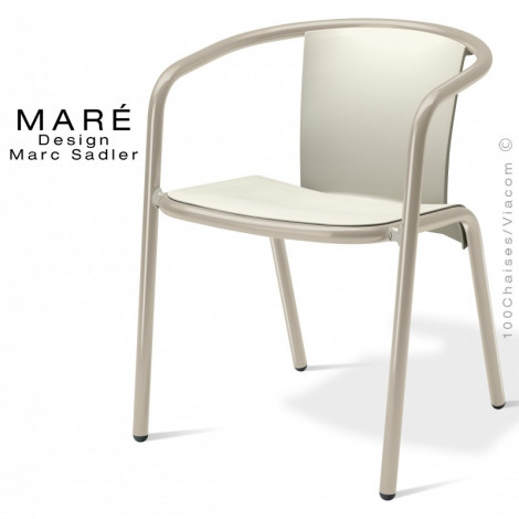 Fauteuil design MARÉ, piétement aluminium peint, assise plastique couleur, pour terrasse de café et extérieur.|Fauteuil / Chauffeuse|100chaises Fauteuil design MARÉ, piétement aluminium peint, assise plastique couleur, pour terrasse de café et extérieur.|Fauteuil / Chauffeuse|100chaises
