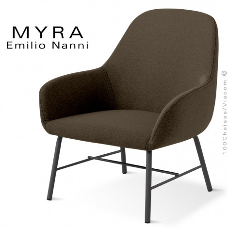 Fauteuil Lounge MYRA, assise, dossier, accoudoirs garnis de mousse, habillage tissu couleur, piétement peint ou chromé brillant.|Fauteuil / Chauffeuse|100chaises