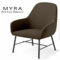 Fauteuil Lounge MYRA, assise, dossier, accoudoirs garnis de mousse, habillage tissu couleur, piétement peint ou chromé brillant.|Fauteuil / Chauffeuse|100chaises