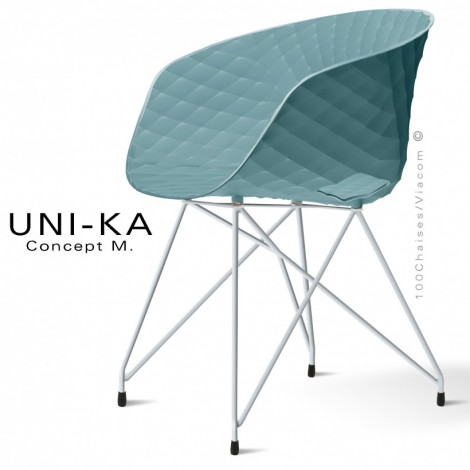Fauteuil chic et tendance UNI-KA, coque effet matelassé, piétement Eiffel peint ou chromé, assise plastique effet matelassé.|Fauteuil / Chauffeuse|100chaises
