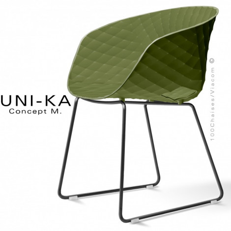 Fauteuil design chic et tendance UNI-KA, assise coque effet matelassé couleur, piétement luge peint ou chromé.|Fauteuil / Chauffeuse|100chaises