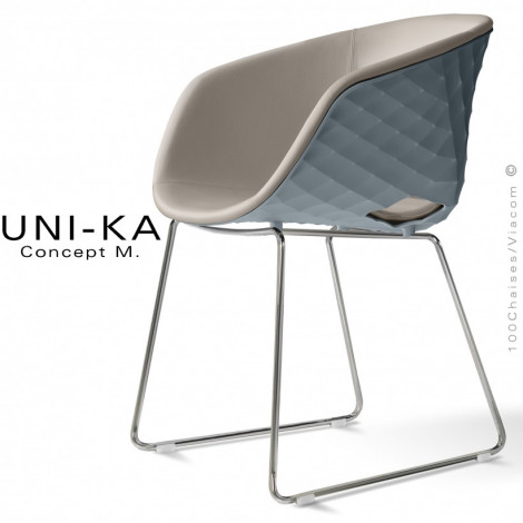 Fauteuil confort et chic UNI-KA, assise coque couleur effet matelassé, pieds luge peint ou chromé, assise garnie habillage cuir.|Fauteuil / Chauffeuse|100chaises