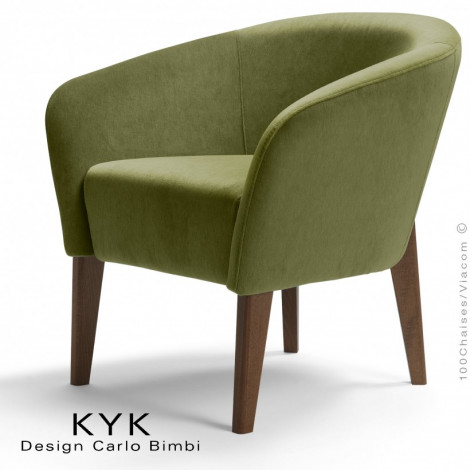 Fauteuil lounge de salon design KYK, pieds bois vernis, assise et dossier garnis de mousse, habillage tissu tissé synthétique.|Fauteuil / Chauffeuse|100chaises
