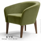 Fauteuil lounge de salon design KYK, pieds bois vernis, assise et dossier garnis de mousse, habillage tissu tissé synthétique.|Fauteuil / Chauffeuse|100chaises