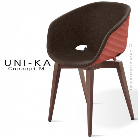 Fauteuil chic et tendance design UNI-KA, assise coque effet matelassé couleur, habillage tissu, piétement bois de hêtre teinté.|Fauteuil / Chauffeuse|100chaises