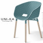 Fauteuil chic et tendance UNI-KA, assise coque plastique effet matelassé couleur, piétement 4 pieds bois rond vernis.|Fauteuil / Chauffeuse|100chaises