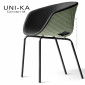 Fauteuil chic et tendance UNI-KA, coque effet matelassé couleur, assise garnie habillage cuir, piétement acier peint ou chromé.|Fauteuil / Chauffeuse|100chaises