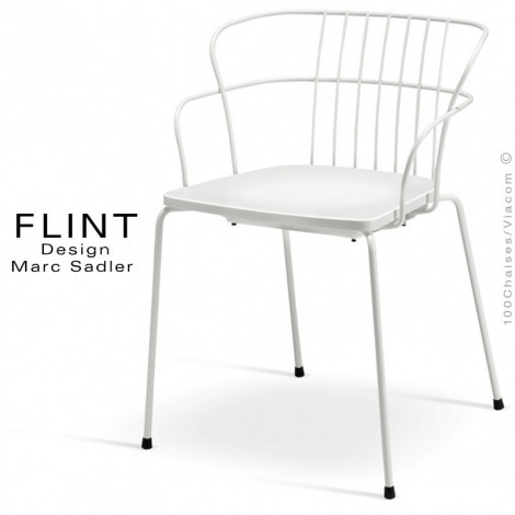 Fauteuil design pour terrasse et hôtellerie FLINT, structure fil d'acier peint, assise plastique couleur - Lot de 4 pièces.|Fauteuil / Chauffeuse|100chaises