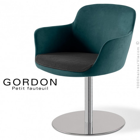 Fauteuil design tendance assise noir GORDON, pied colonne centrale acier chromé, assise garnie, habillage 100% laine type feutre|Fauteuil / Chauffeuse|100chaises Fauteuil design tendance assise noir GORDON, pied colonne centrale acier chromé, assise garnie, habillage 100% laine type feutre|Fauteuil / Chauffeuse|100chaises
