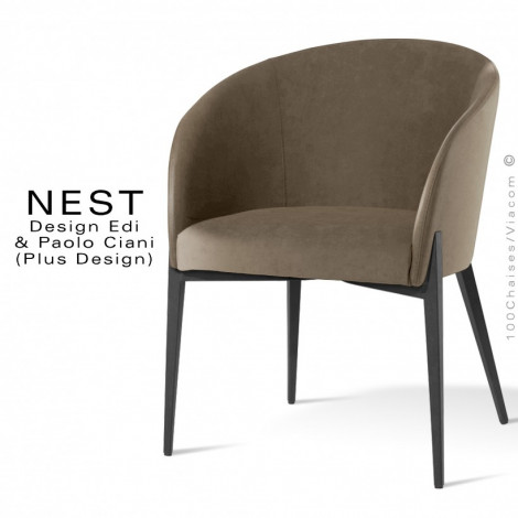 Fauteuil pour salle d'attente ou réunion NEST, pied chromé brillant ou peint, assise habillage tissu feutre 100% laine vierge.|Fauteuil / Chauffeuse|100chaises