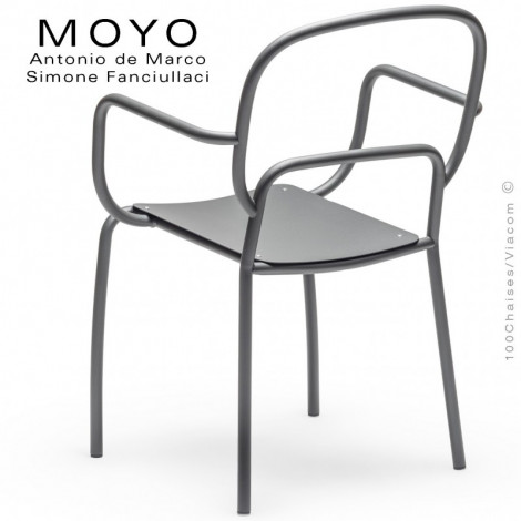 Fauteuil en tube d'acier design MOYO, pour extérieur et terrasse, bord de mer, plagiste, structure peint avec accoudoirs.|Fauteuil / Chauffeuse|100chaises