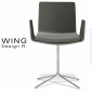 Fauteuil design WING, piétement colonne centrale peint ou chromé brillant, assise placage hêtre vernis ou Zébrano avec coussin.|Fauteuil / Chauffeuse|100chaises