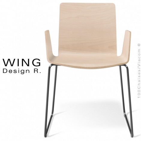 Fauteuil design WING, piétement luge peint ou chromé brillant, assise multiplis de hêtre vernis ou placage Zébrano avec coussin.|Fauteuil / Chauffeuse|100chaises