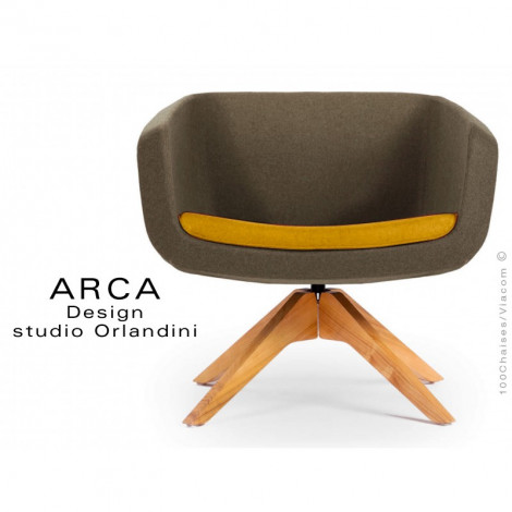 Fauteuil pour espace d'accueil lounge ARCA, assise, dossier garnis de mousse, habillage tissu feutre 100% laine, piétement bois.|Fauteuil / Chauffeuse|100chaises