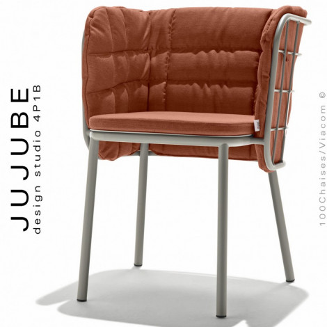 Fauteuil confort pour terrasse extérieur design JUJUBE, structure acier peint, assise et dossier coussins, tissu hydrofuge.|Fauteuil / Chauffeuse|100chaises