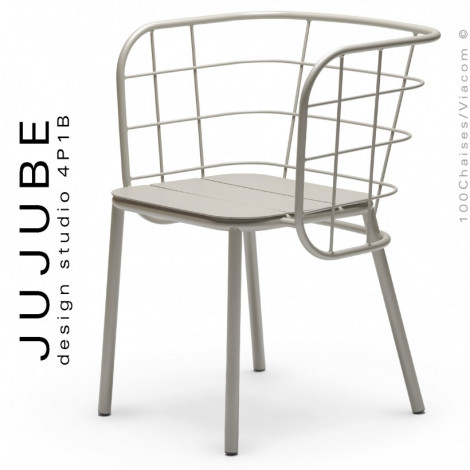 Fauteuil pour terrasse extérieur design JUJUBE, piétement et structure acier peint, assise coussin tissu hydrofuge.|Fauteuil / Chauffeuse|100chaises