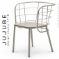 Fauteuil pour terrasse extérieur design JUJUBE, piétement et structure acier peint, assise coussin tissu hydrofuge.|Fauteuil / Chauffeuse|100chaises