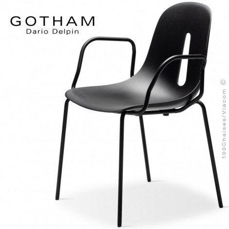 Fauteuil design GOTHAM-P, piétement 4 pieds, acier peint ou chromé, assise coque plastique couleur - Lot de 2 pièces.|Fauteuil / Chauffeuse|100chaises